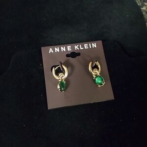 Anne Klein Gold and Green Gemstone Earrings